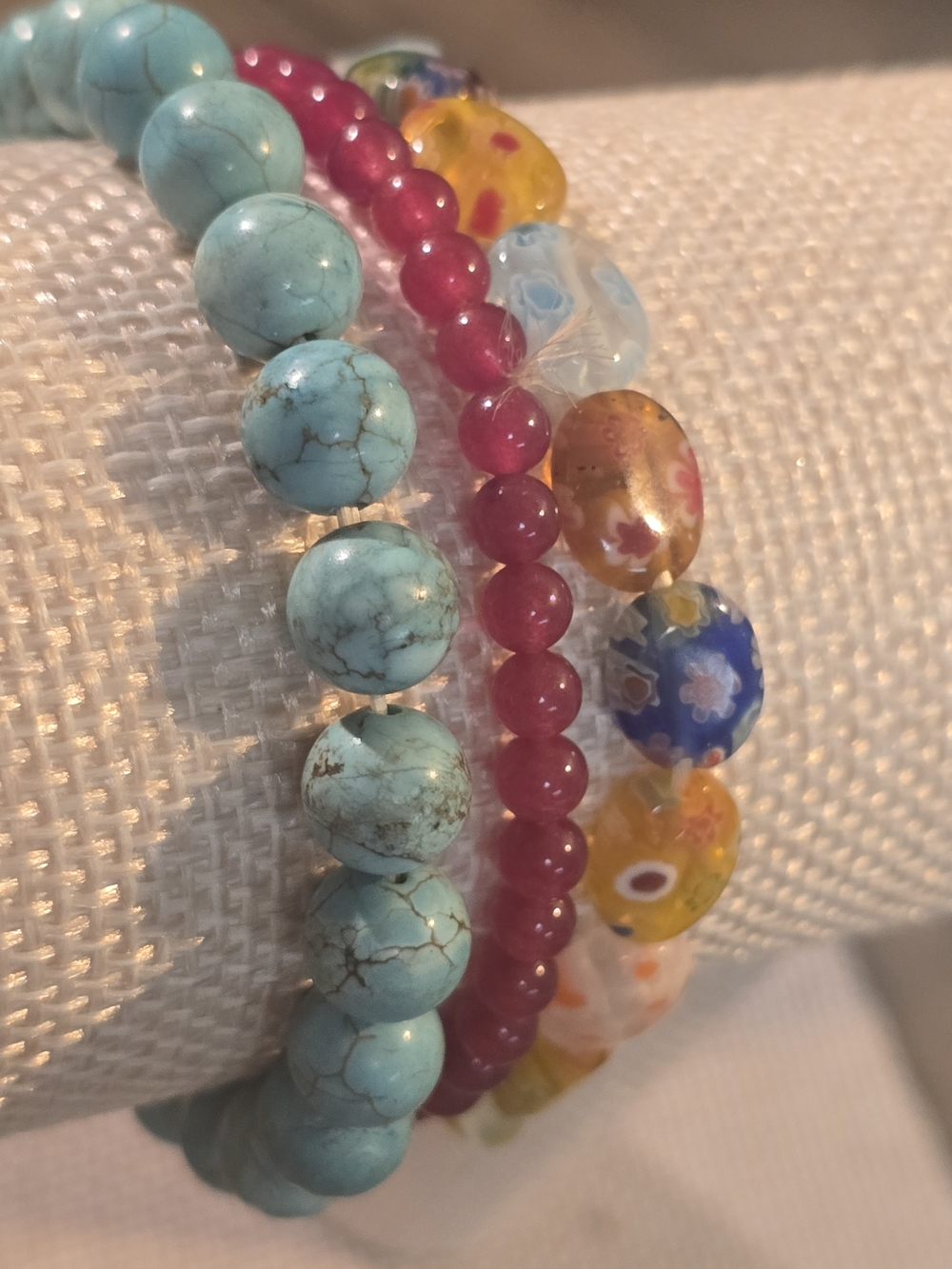 Turquoise & Pink Beaded Stack Bracelet Set